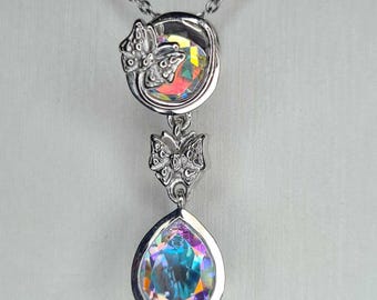 Collana Mosaica Cuore con Zirconi rosa e bianchi
