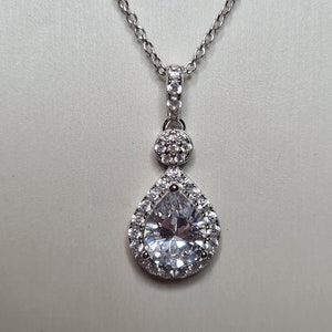 Pear Drop Diamond Necklace 925 Sterling Silver