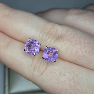 3.70 Ct. AAA Rose De France Amethyst Solitaire Stud Earring in 18K Rose Gold Overlay 925 Sterling Silver
