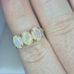 1.58 Ethiopian Opal, White Diamond Ring in 18K Gold Overlay 925 Sterling Silver SIZE L
