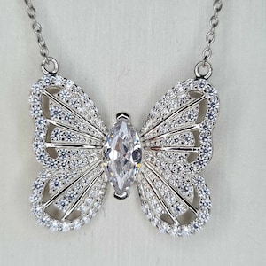 3.180ct. Cubic Zirconia Butterfly Necklace 925 sterling silver with  Rhodium Overlay