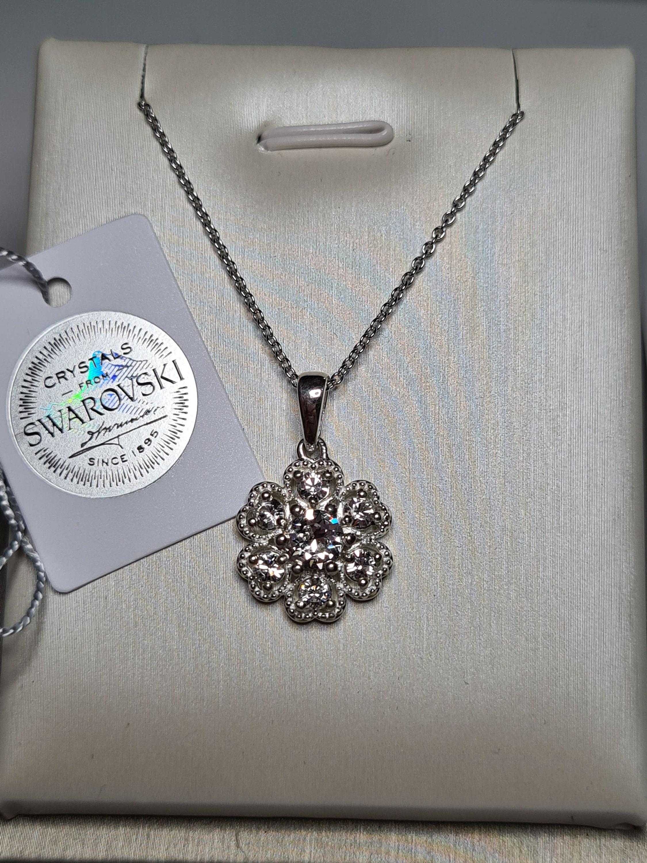 Swarovski Gema Flower Pendant Necklace | Rhodium Plated | Pink Crystals  5662493 - First Class Watches™ USA