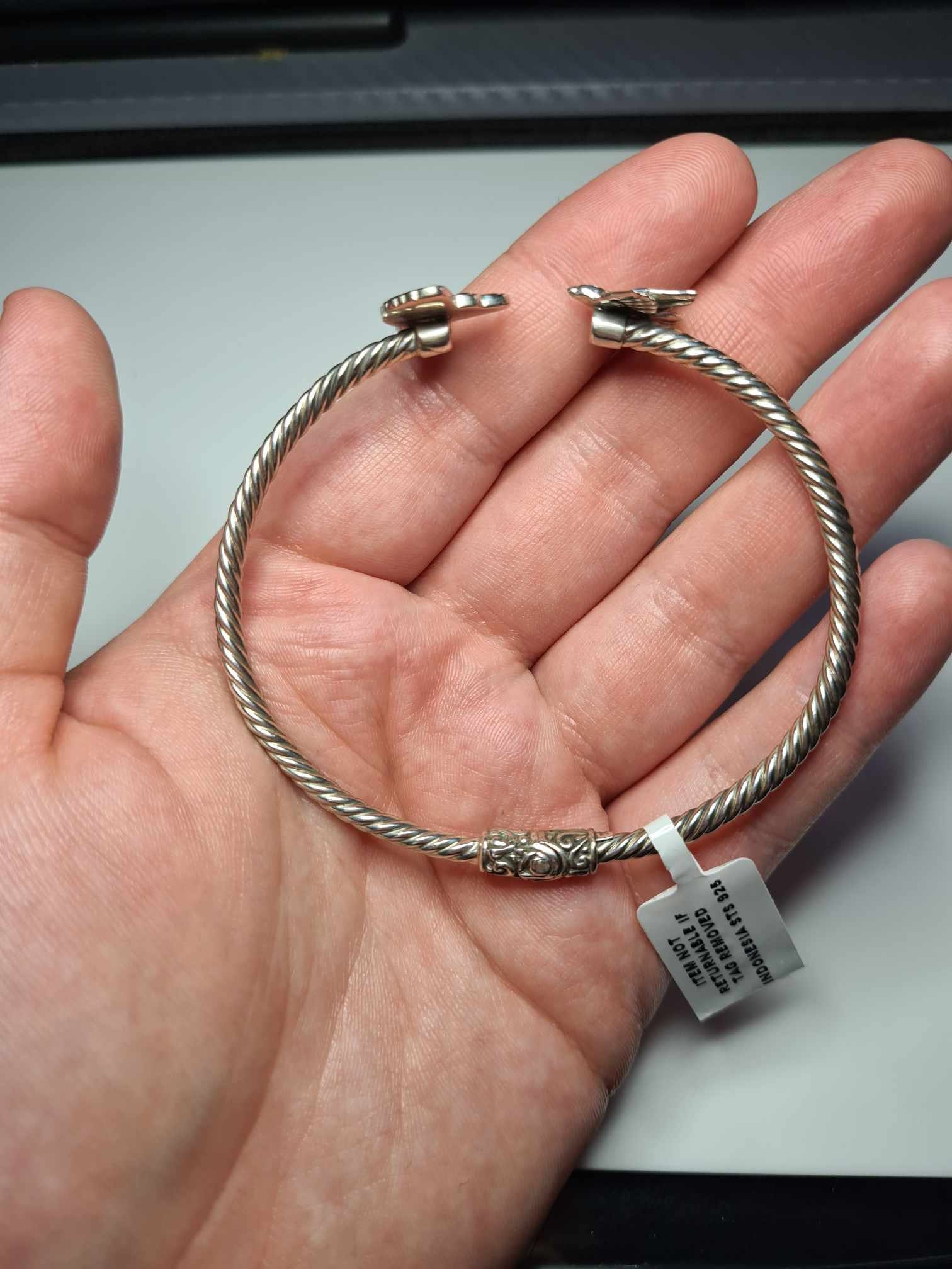Bracciale rigido vintage con ciondolo a forma di uccello in argento 999 e sterling - Italia