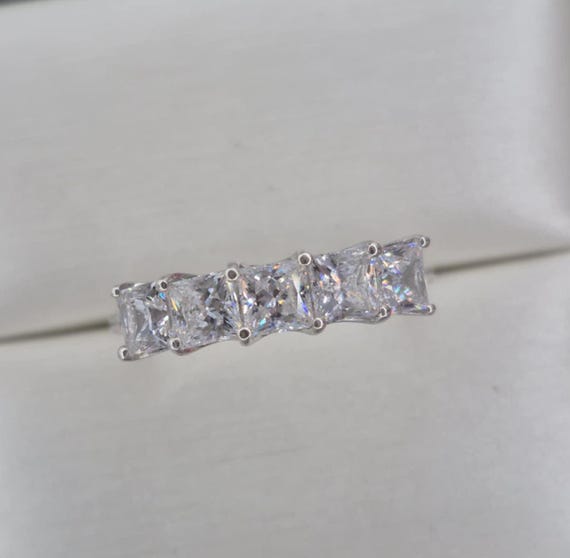 3.26ct Swarovski Zirconia 5 Stone Square Cut Ring in Rhodium