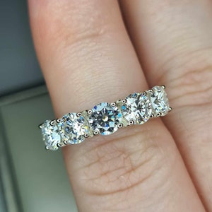1.74 Ct Moissanite 5 Stone Ring in Platinum Overlay 925 Sterling Silver