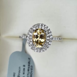 AA Imperial Topaz and Zircon Halo Ring in 9K White Gold SIZE S