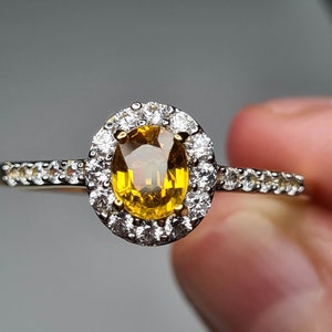 SIZE W Yellow Sapphire and Natural Cambodian Zircon Halo Ring
