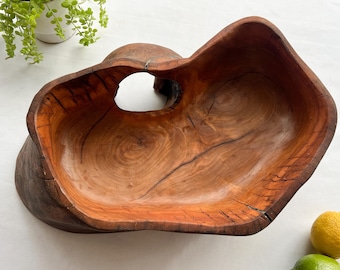 Shallow Cherry Bowl, 17.5" x 10.5" x 5", Shallow Fruit Bowl, Catch-All, Matte Finish, Wabi Sabi, Warm tone.