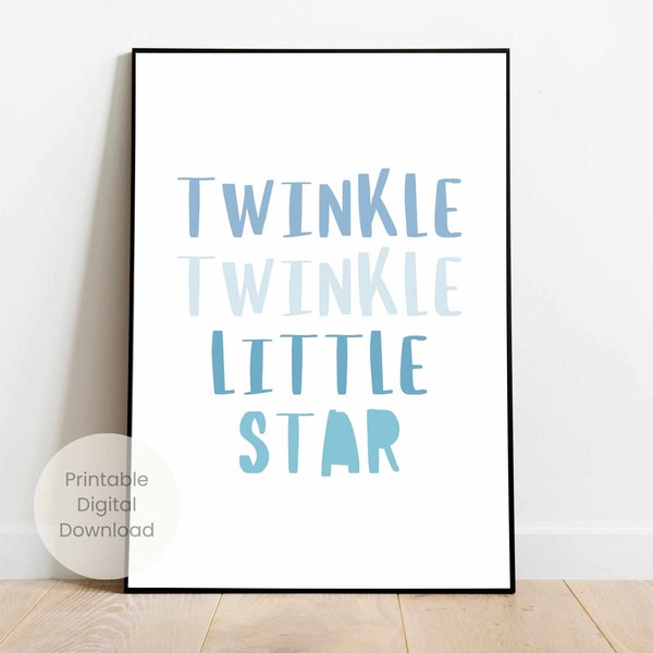 Twinkle Twinkle Little Star Print, Blue Watercolor, Kid's Room Poster, Children's Playroom Art, Typography, Digital Download