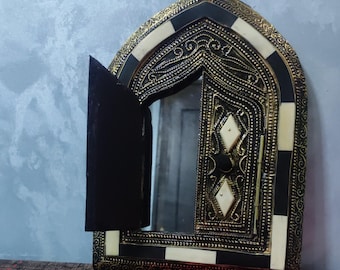 Small Moroccan Mirror, Handmade Mirror Art, Bone Inlay Mirror, Rustic Window Mirror, Mirror Wall Decor.