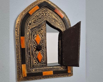 Small Moroccan Mirror, Handmade Mirror Art, Bone Inlay Mirror, Rustic Window Mirror