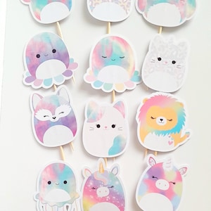 Squishmallow cupcake toppers Squishmallow Party Squishmallow decor Squishmallow Food picks Squishmallow Birthday party