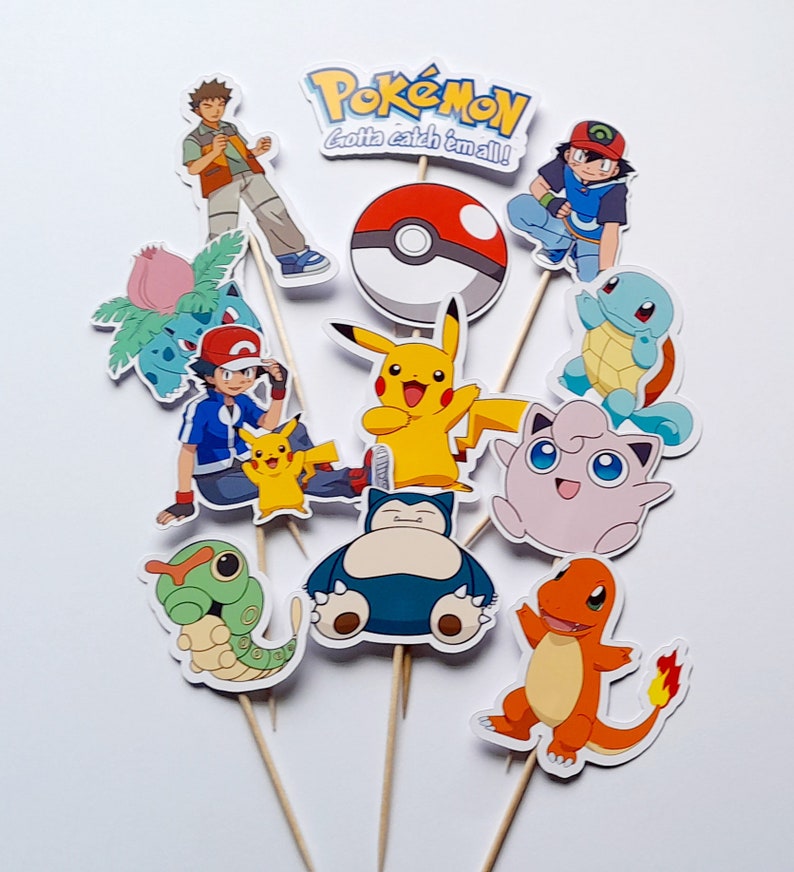 Pokemon Cupcake Toppers Cupcake Toppers 12 Pack of Cupcake Etsy