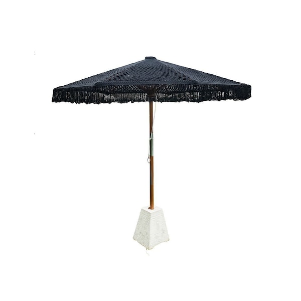 Macrame Teakwood Umbrella - Black