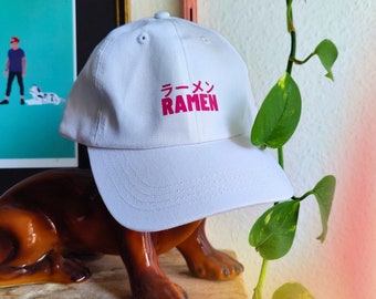 Ramen Mom & Dad Hat | Retro Vintage Kappe Cap | Hipster 6 Panel Rosa weiß Cap  Mütze | Baseballcap | Basecap Damen Herren unisex Schildkappe