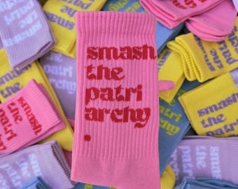 Calcetines de verano "Destroza el patriarcado", calcetines de algodón, calcetines de tenis rosas y rojos, calcetines deportivos para el patriarcado, regalo de Navidad, cumpleaños de Navidad.