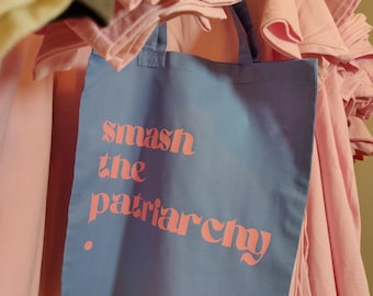 Borsa tote Smash the Patriarchy, borsa in juta retrò vintage in cotone biologico Fairtrade, femminismo antifa, patriarcato unisex di sinistra