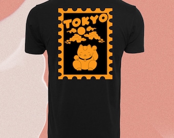 Kawaii Katze Cat Unisex T-Shirt, tokyo Japan, Katzen Fan, Geschenk für Freund*in, Weihnachten, Wanderlust, Katzen mensch Mann Frau NonBinär