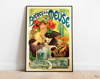 Alphonse Mucha Poster 1897 Bieres de la Meuse Rolled Canvas Giclee 24x36 in. 