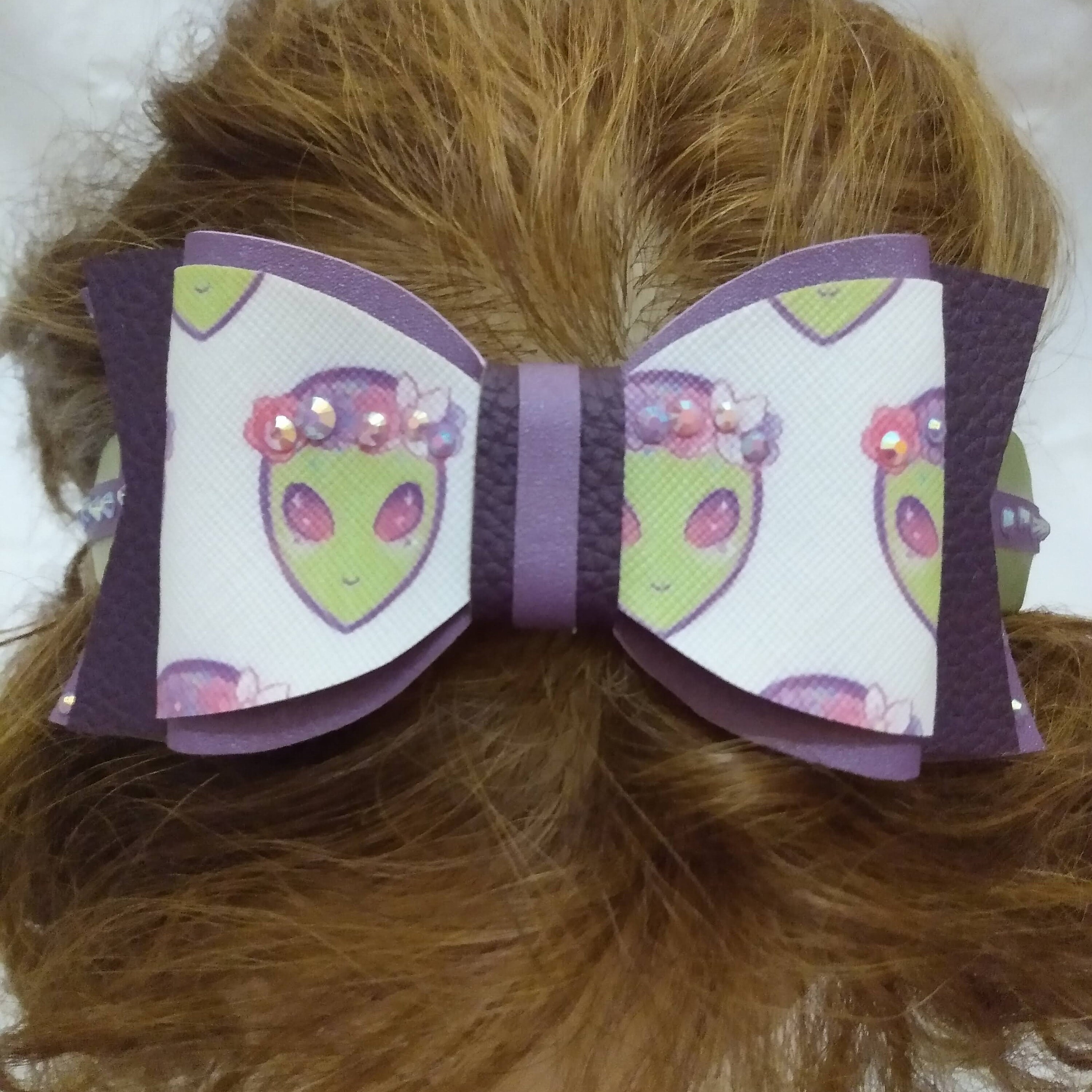 Headband with BOW Aliens purple green flowers Etsy