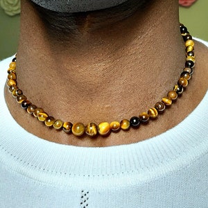 22 Mens Sterling Silver Tigers Eye 8mm Round Bead Necklace 22 Mens Sterling Silver Tigers Eye 8mm Round Bead Necklace