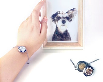 Bracciale personalizzato in pelliccia di animale domestico, braccialetto per peli di cane con incisione, braccialetto con foto per cani, gioielli per cani, ricordo di peli di animali domestici, regali personalizzati per cani