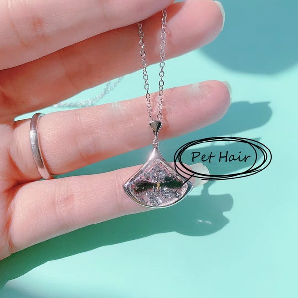 Pet Fur Necklace, Pet Hair Keepsake, Dog Fur Jewelry, Fan Shaped Necklace, Sterling Silver, Pet Memorial, Gift For Her Pet Loss, DIY Pendant