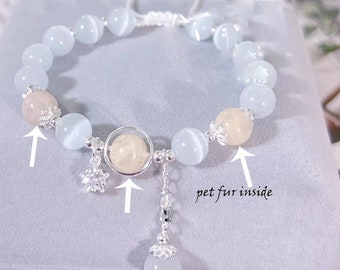 Custom Pet Fur Bracelet, Pet Urn Bracelet, Pet Hair Keepsake, Pet Ashes Memorial, Dog Cat Memorial Gift, Cat's Eye Gem, DIY Pendant