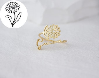 Custom Birth Flower Ring I Birthday Gift For Her I Flower Rings For Women I Birth Month Flower I Personalized Gift For Mom