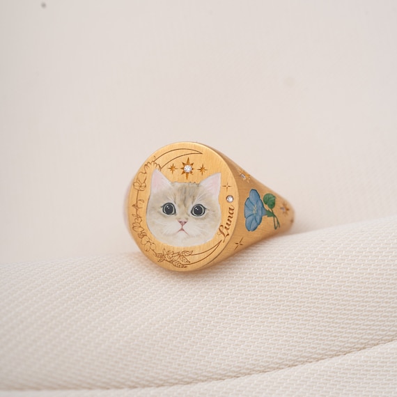 Custom Pet Memorial Ring Cat Enamel Ring Pet Photo Ring Hand Painted Ring Cat Jewelry for Women Gift for Pet Loss Sterling Silver Ring Etsy