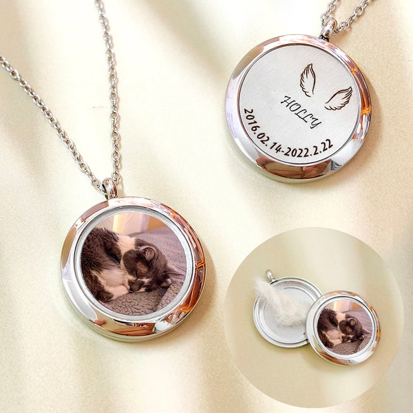 Cat Photo Necklace, Pet Picture Necklace, Dog Hair Memorial, Pet Hair Keepsake, Pet Fur Jewelry, Hair Locket Necklace, Pet Memorial,Pet Loss