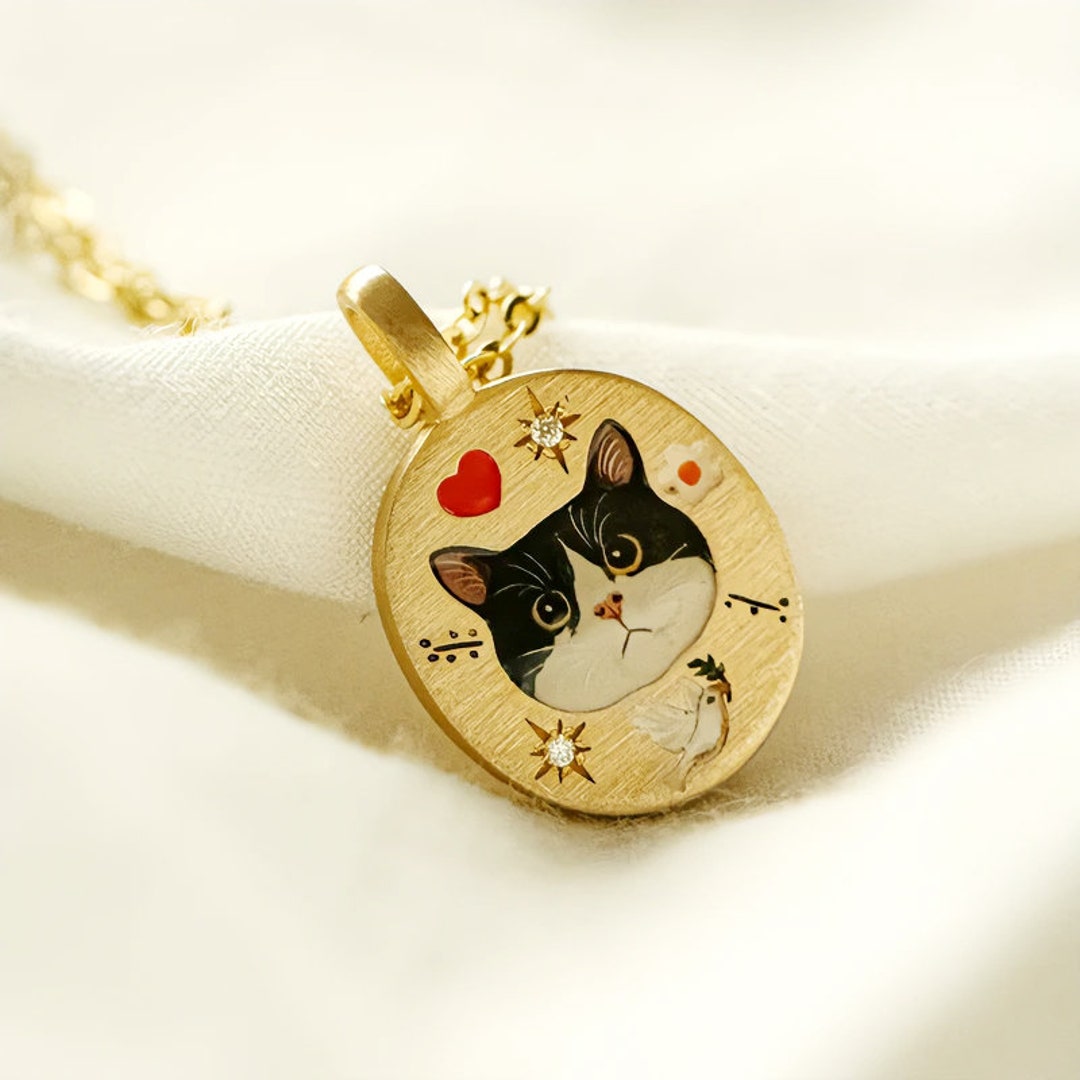 Cat Memorial Necklace, Dog Memorial Jewelry, Enamel Necklace, Pet Photo