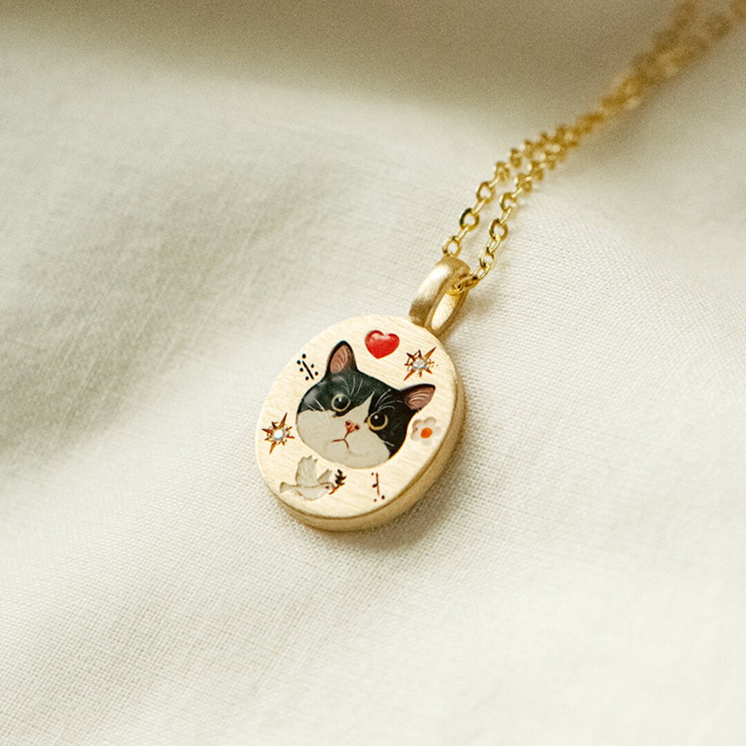 Cat Memorial Necklace Dog Memorial Jewelry Hand Painting Etsy