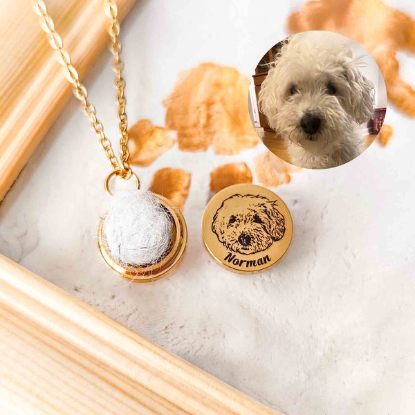 Collar de pelo de perro personalizado, recuerdo de pelo de mascota, joyería de piel de perro, collar de medallón de pelo, regalo conmemorativo de mascotas, recuerdo de perro gato, regalo de pérdida de mascotas