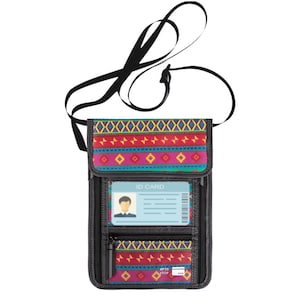 Cartera de viaje con bloqueo RFID, bolsa de seguridad para el cuello, impermeable, con ventana para identificación, para pasaporte, dinero, tarjetero, escondite, rayas bohemias coloridas