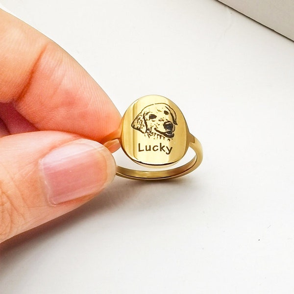 Custom Pet Memorial Ring, Dog Photo Ring, Personalized Rings With Engraving, Pet Memorial Gift, Dog Memorial, Gifts For Her Pet Loss