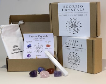 Zodiac Crystal Set - 12 Sternzeichen Kristall-Set, Geburtssteine, Astrologie-Kristalle, Wählen Sie Ihre Energie, Wohlstand Geschenkbox, Chakra, Liebe