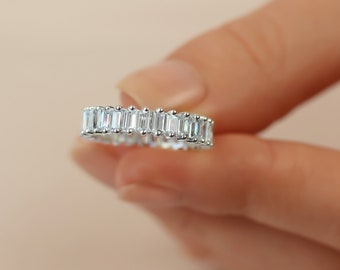 Statement Eternity Ring in 14k Gold • Baguette Eternity Band • Engagement Ring • Wedding Ring • Bold Stacking Ring, Moissanite Eternity Band