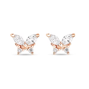 14k Gold Earrings for Women - Butterfly Shaped Stud Earring, Dainty Earring, Tiny Minimalist Earring, Gold Butterfly Stud Earrings