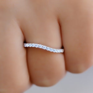 Slightly Curved Band Womens Moissanite Wedding Band Engagement Ring Matching band, Contour Wedding Band, Nesting Band in 14K White Gold
