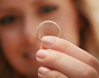 Lab-Grown Diamond Wedding Band: 14k Yellow Gold Half Eternity Ring