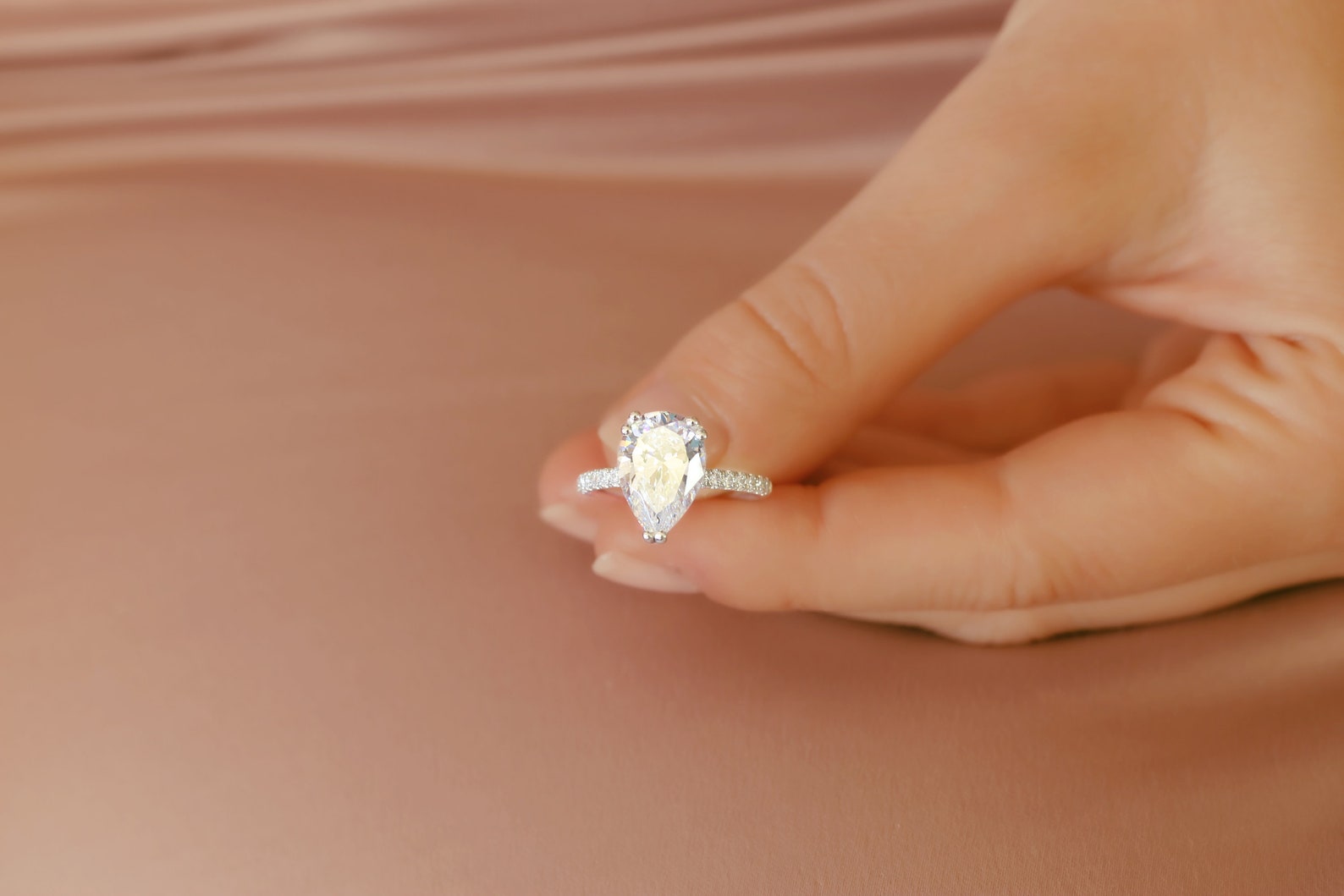 PEAR MOISSANITE RING Pear Shaped Moissanite 4.0 Ct Diamond Eternity Ring Band Engagement Ring