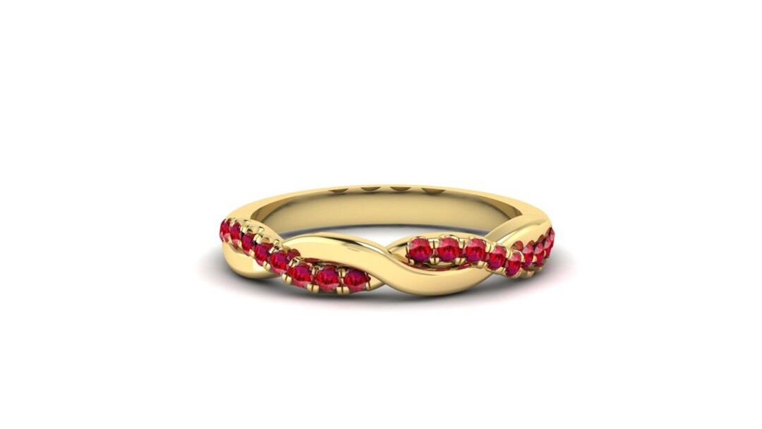 14k Solid Gold Ruby Ring, Half Eternity Ruby Ring Micro Pave Set ...