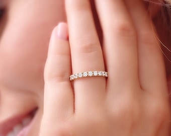 WOMEN STACKING RING | Moissanite Eternity Ring Band | Bridal Wedding Ring | Gift For Engagement | Minimalist Diamonds 18k Solid Gold Ring