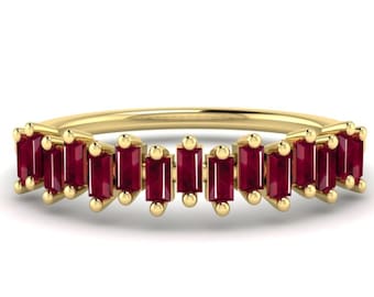 Rubin Geburtsstein 14k Gold Ring Band für Frauen / Baguette Rubin Ring / Handgemachter Rubin Geburtsstein Ring