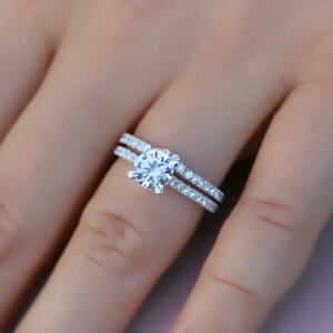 MOISSANITE RING SET | Full Eternity Round Cut Moissanite Diamond Ring | Gift For Anniversary | Wedding Ring Set | 14k Gold Ring Band