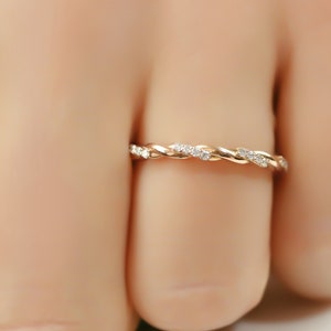 WOMEN WEDDING RING | Twisted Diamond Gold Ring For Wedding | Custom 14k Solid Gold Wedding Ring | Gift For Women | Stacking Gold Ring