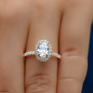 2 Ct. Oval Halo Engagement Ring, Simulated Diamond Sparkle, Elegant Wedding Jewelry, Fantasy Engagement Ring with Simulated Diamond