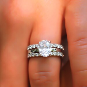 Oval Moissanite Engagement Ring Set: Diamond Half Eternity Band, 14k Gold