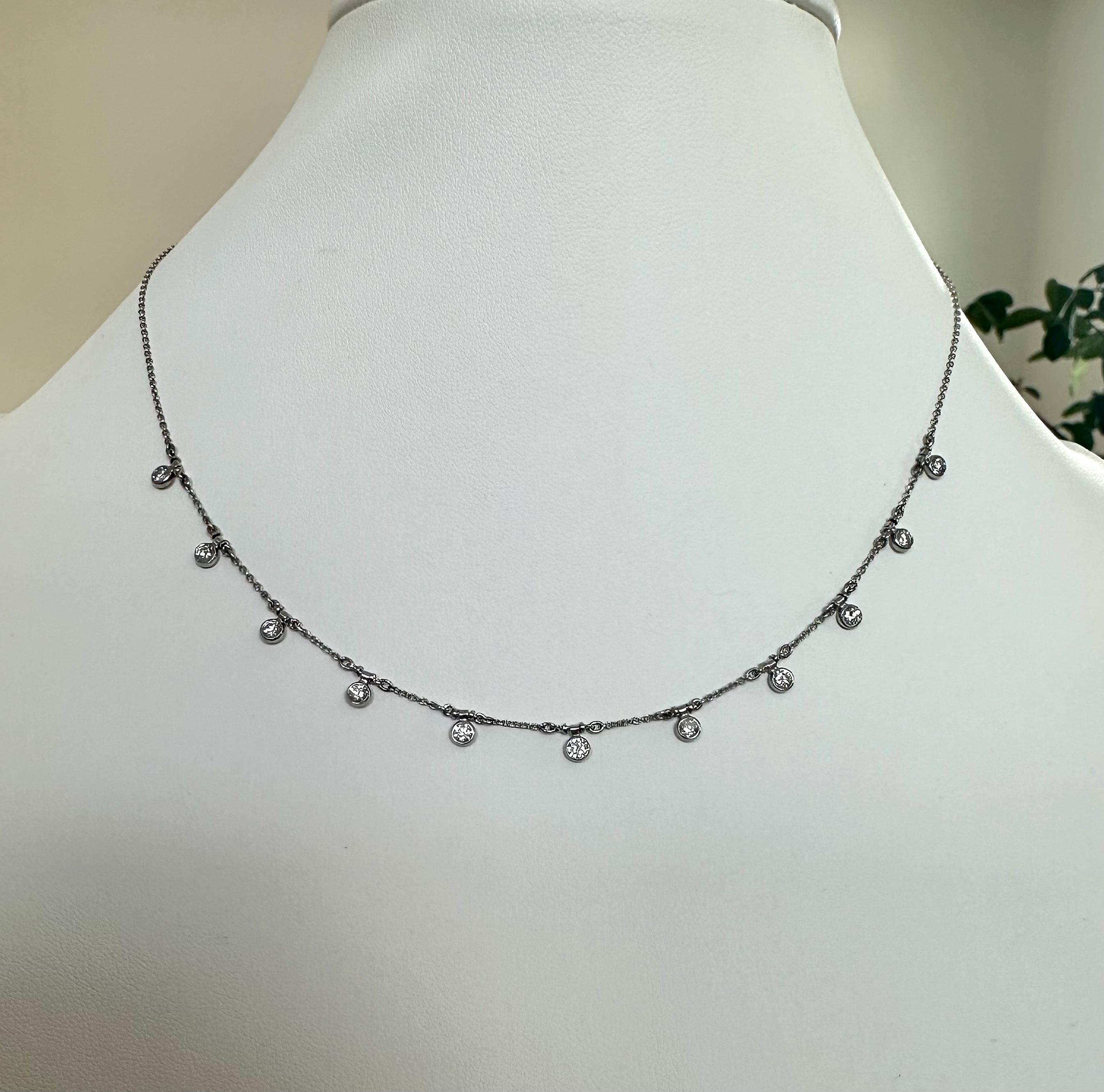 950 Platinum Diamond Station Necklace 1.00ct Natural Diamond by 